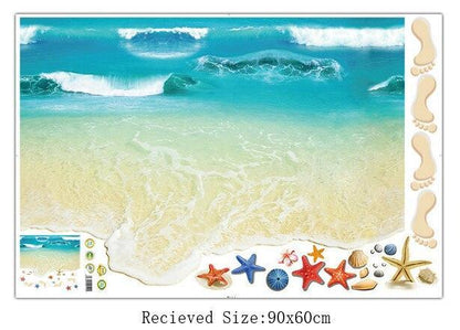 Creative 3D Beach Vinyl Wall Sticker Funny Realistic Art Floor Decals for Kids Rooms Bathroom Home Decor Waterproof XL8300