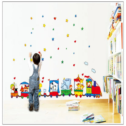 Cute Animal Train Wall Sticker Decal Vinyl Art kids Baby nursery Room Cartoon Decor Home Decor