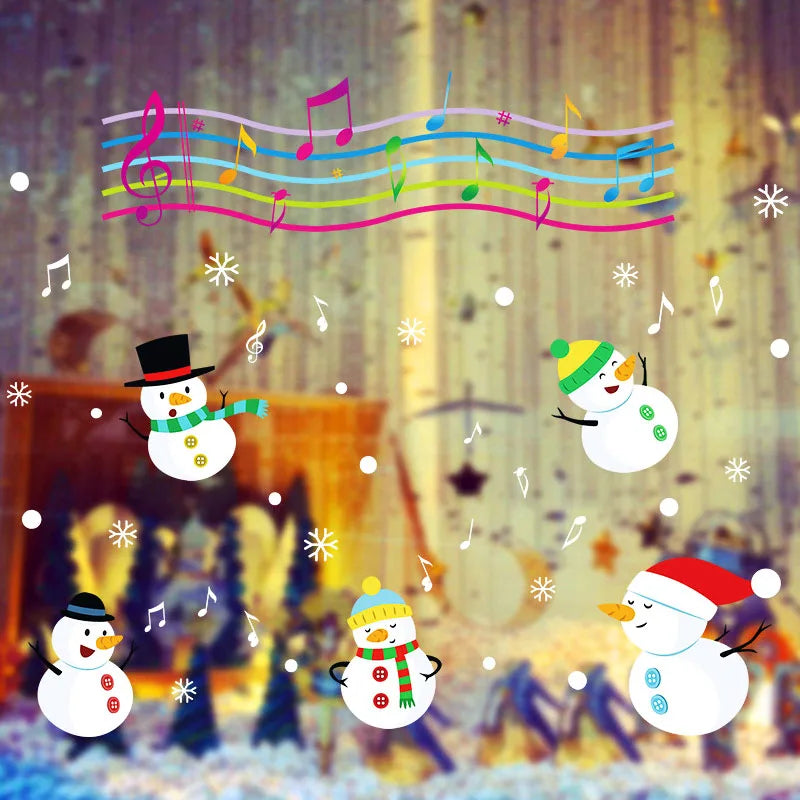 Wall Stickers Window Glass Festival Decals Music snowman Christmas Decorations xl838