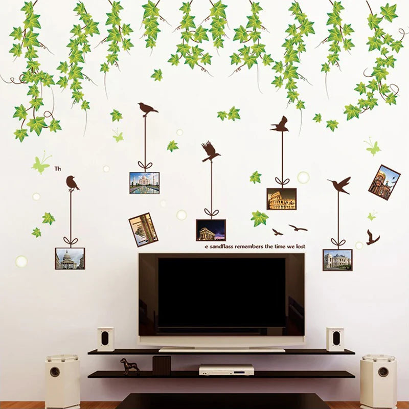 Green Leaves Vines Photo Frame Wall Sticker Home Decor Removable Vinyl Mural art Decals Living Room Decoration xl9003a