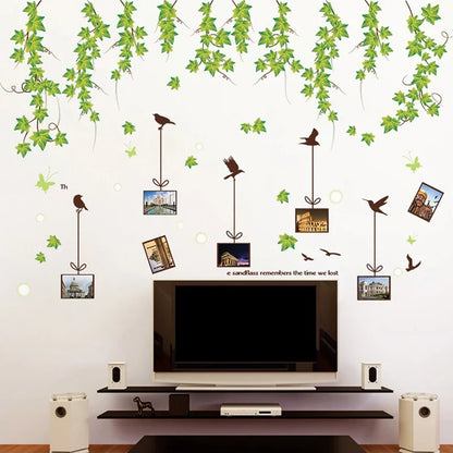 Green Leaves Vines Photo Frame Wall Sticker Home Decor Removable Vinyl Mural art Decals Living Room Decoration xl9003a