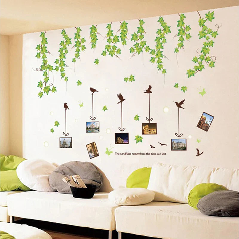 Green Leaves Vines Photo Frame Wall Sticker Home Decor Removable Vinyl Mural art Decals Living Room Decoration xl9003a