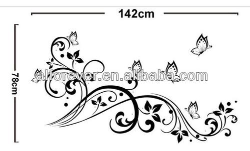 Black Butterfly Flower Wall Decal JM7255