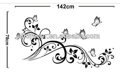 Black Butterfly Flower Wall Decal JM7255