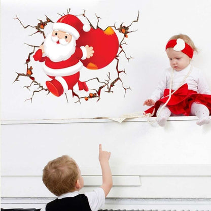 NC1370       Wall Stickers for Room Decor Cartoon Breaking Santa Claus Mural Art Home Decals Posters Kids Bedroom Xmas Decorations