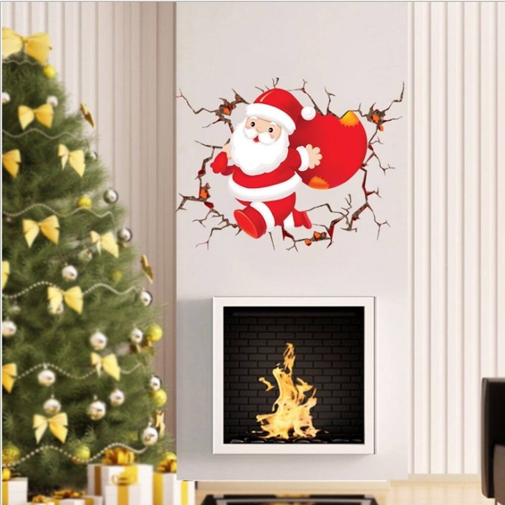 NC1370       Wall Stickers for Room Decor Cartoon Breaking Santa Claus Mural Art Home Decals Posters Kids Bedroom Xmas Decorations