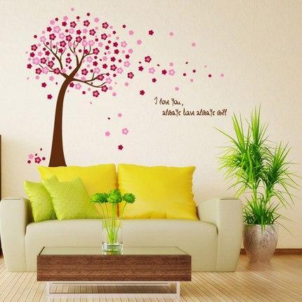 Ay9026a B Red And Blue Background Products Korean Pink Cherry Tree Bedroom Wall Stickers