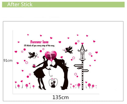 Forever Love Angel Cat Wall Sticker Romantic TV Background Home Decoration