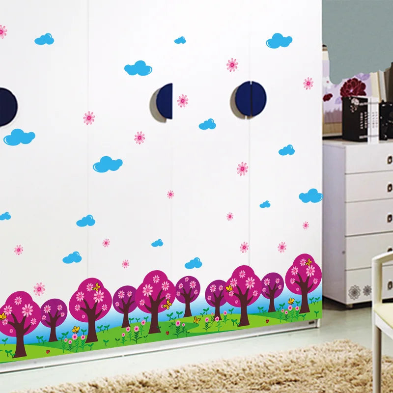 Green grass Purple tree Baseboard wall stickers