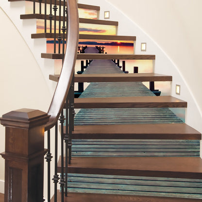 Fashion 12piece installation stair sticker, promenade, sunset, ocean, waterfall, street style waterproof can remove stair sticker JF5602 Single sheet layout size:97 * 17cm(Approx.)