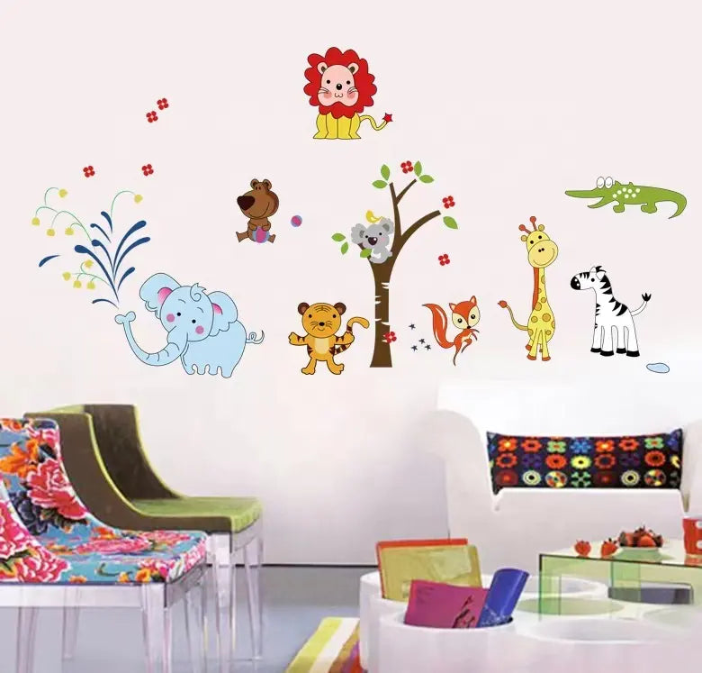 StickieArt Jungle Toons Animal Wall Stickers, Home Decoration DIY Removable Decals for Kids Nursery Bedroom Living Room
