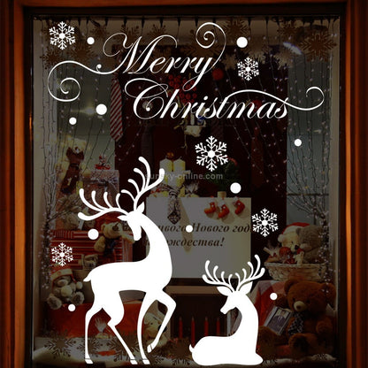 White Snow Reindeer Window Glass Door Removable Christmas Wall Sticker
