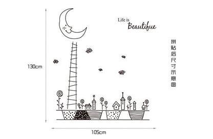 New arrived cartoon fairy tale night sky background Removable pvc english letter Life is Beautiful Wall Sticker JM7101A