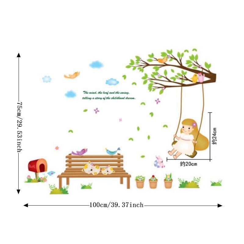 Cheap DIY Cartoon Swing girl Vinyl Removable Kid Room DIY Wall Stickers Decal environment Mural Decor AY7198