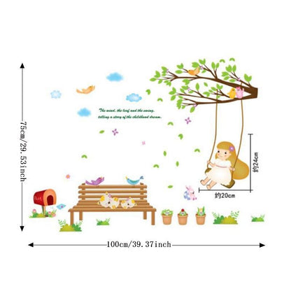Cheap DIY Cartoon Swing girl Vinyl Removable Kid Room DIY Wall Stickers Decal environment Mural Decor AY7198