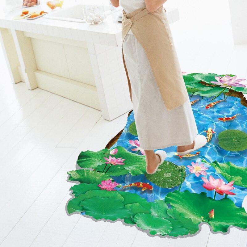 Creative 3D Lotus Pond Vinyl Wall Stickers Funny Art Wall Mural Floor Decals for Kids Rooms Bedroom Bathroom Waterproof XL8305