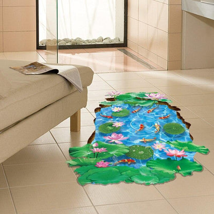 Creative 3D Lotus Pond Vinyl Wall Stickers Funny Art Wall Mural Floor Decals for Kids Rooms Bedroom Bathroom Waterproof XL8305
