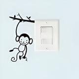 Black Cute Monkey Hanging Tree Branch Switch Sticker For Home Decor Vinyl Living Room Background Decals Cartoon Wall Stickers