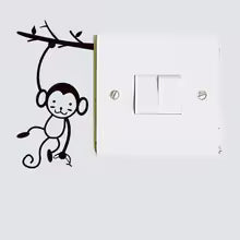 Black Cute Monkey Hanging Tree Branch Switch Sticker For Home Decor Vinyl Living Room Background Decals Cartoon Wall Stickers