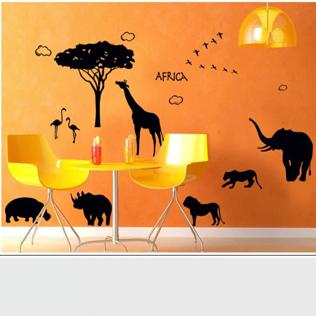 AY9186 African style lion elephant animal wall stickers creative background bar black glass removable,60X90CM sticker