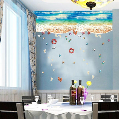 The SK9174N blue beach nano waterproof and oil-proof wall is attached to the porch bedroom floor seamless patchwork sticker PVC