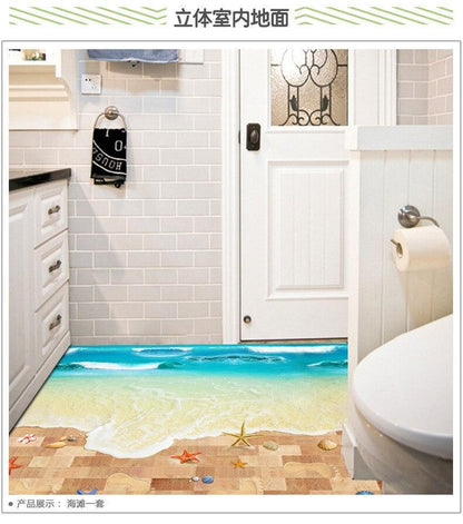 Creative 3D Beach Vinyl Wall Sticker Funny Realistic Art Floor Decals for Kids Rooms Bathroom Home Decor Waterproof XL8300