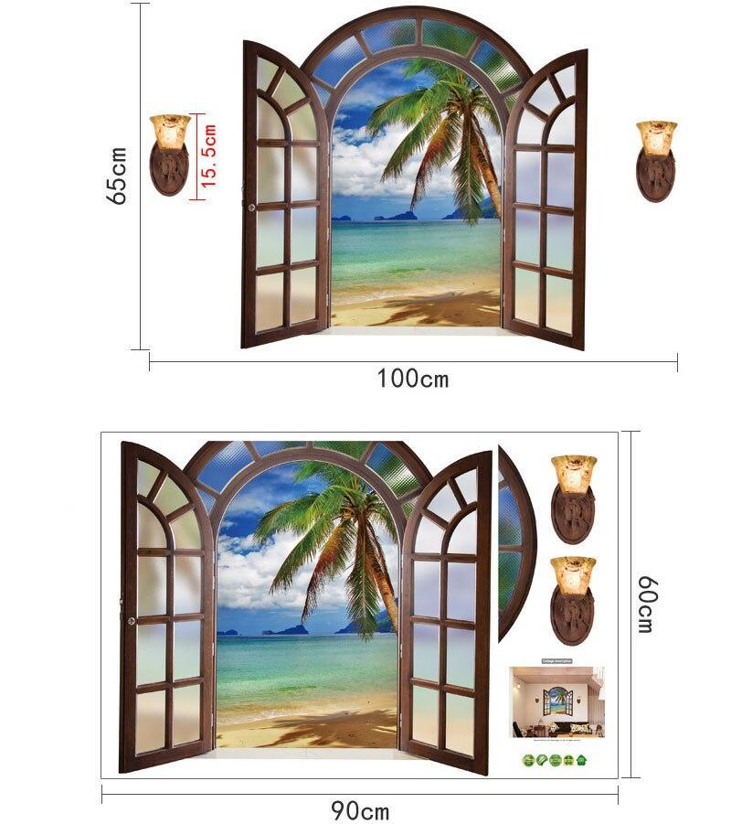 3D Wall Sticker SK9062B Fake Window Blue Sea View European Style Bedroom Living Room Entrance Decoration Self-adhesive Wall Sticker