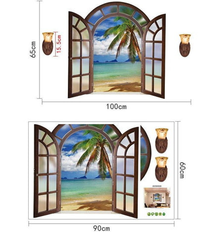 3D Wall Sticker SK9062B Fake Window Blue Sea View European Style Bedroom Living Room Entrance Decoration Self-adhesive Wall Sticker