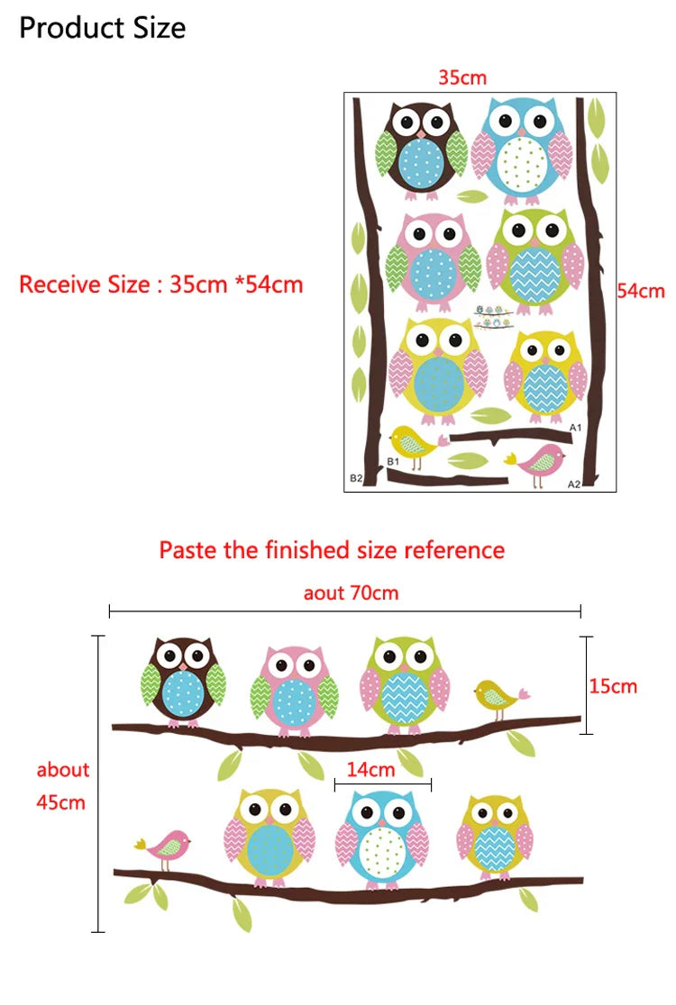 LM1403 Cartoon Children's Home Room Bedroom Decorative Cute Owl Animal Wall Sticker