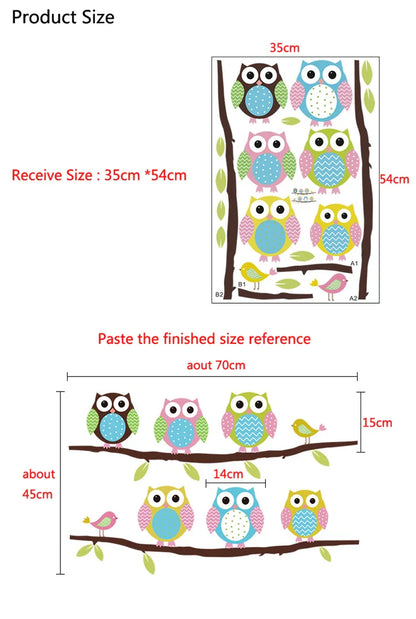 LM1403 Cartoon Children's Home Room Bedroom Decorative Cute Owl Animal Wall Sticker