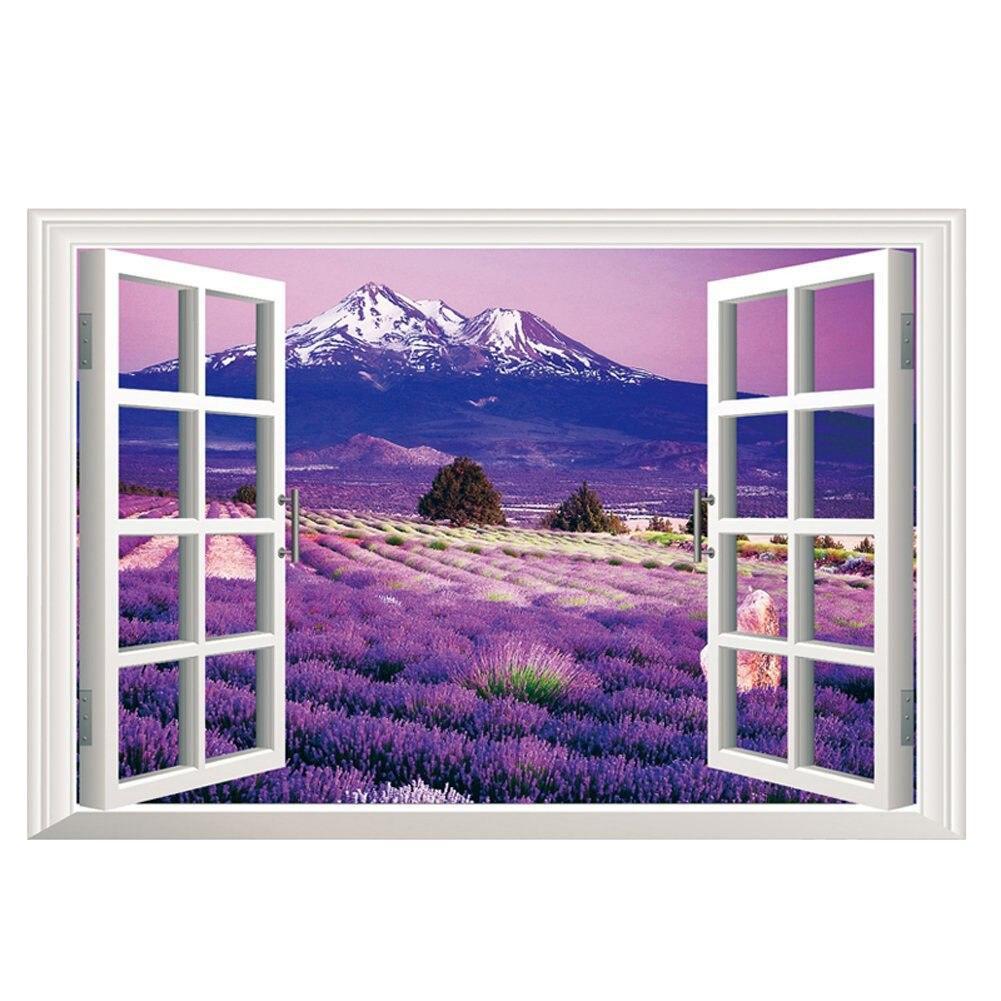 ay9234b Large Lavender Mountain 3D Window Scene View Removable Wall Sticker Decal
