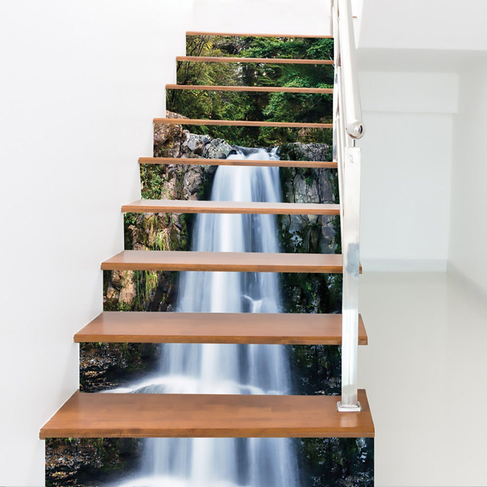 12Pcs Self-Stick Stair Riser Staircase Sticker Scenic Mural Decal Waterproof Wall Stickers Home Decor Self-Stick Art Wallpaper JF5605 *Single sheet layout size:97 * 17cm(Approx.)