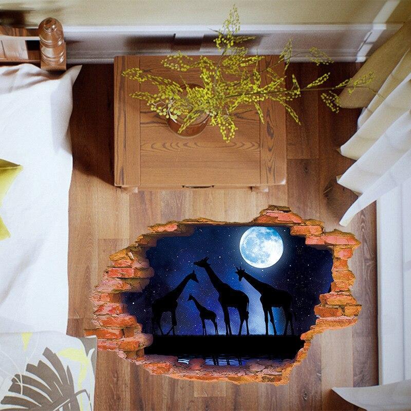 xl8309 3D stickers Moon Starry Giraffe broken wall stickers For Home decor Study Dormitory Decoration decals Removable Sticker poster
