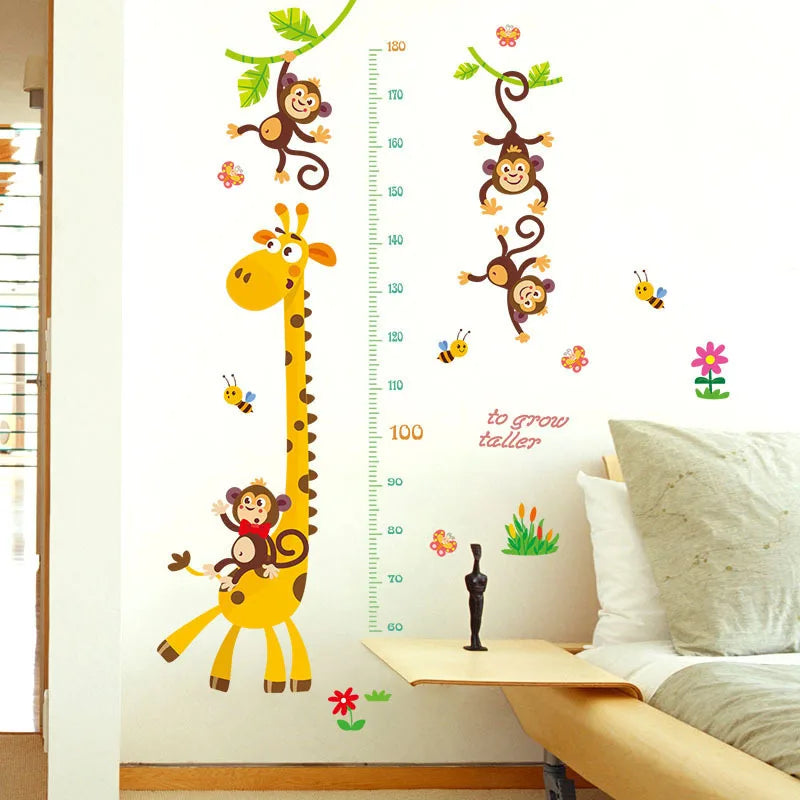 Height Measurement Growth Chart, Giraffe Monkey Printed Wall Sticker, Bedroom Self-adhesive Wallpaper for Kids -Sk9292
