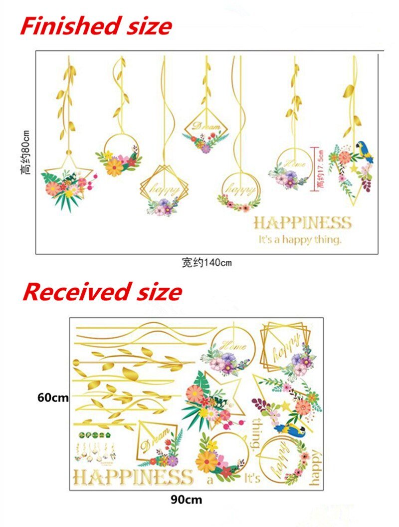 SK9351 Flower Hanging Basket Living Room Bedroom Background Decorative Wall Sticker