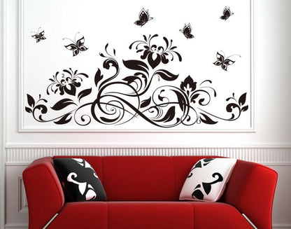Black blossom and Butterfly wall Sticker jm7164