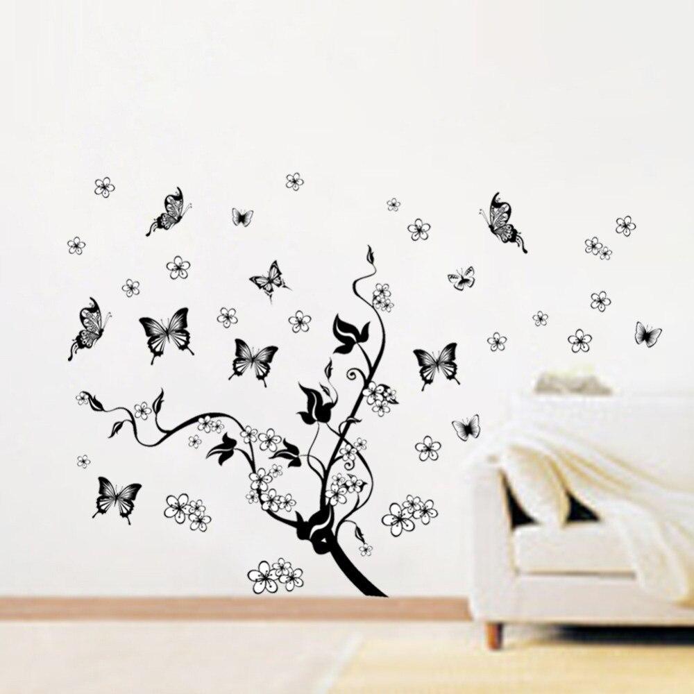 jm8062 Black Flying Butterfly Wall Stickers for Living room Bedroom Tv Sofa Background Window Glasses Home Decals Art Murals Home Decor