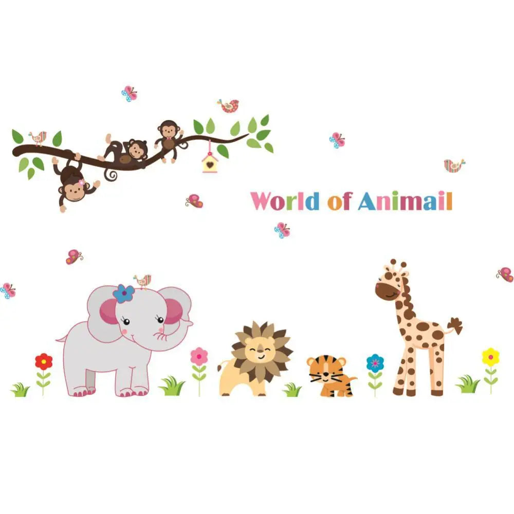 Jungle wild monkey tiger lion elephant zoo wall sticker for kids room 9052 decorative pvc wall decal - AliExpress