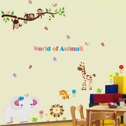 Jungle wild monkey tiger lion elephant zoo wall sticker for kids room 9052 decorative pvc wall decal - AliExpress