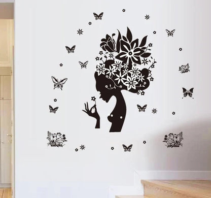 Butterfly and Woman Silhouette Decorative Sticker Home Living Room Sofa Background Removable Art Decor Mural Sticker Decal AY7184