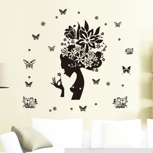 Butterfly and Woman Silhouette Decorative Sticker Home Living Room Sofa Background Removable Art Decor Mural Sticker Decal AY7184