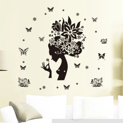 Butterfly and Woman Silhouette Decorative Sticker Home Living Room Sofa Background Removable Art Decor Mural Sticker Decal AY7184