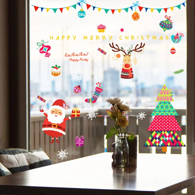 Christmas DIY Decoration Stickers Shop Glass Wall Stickers Shop Scene Festive Santa Christmas Tree