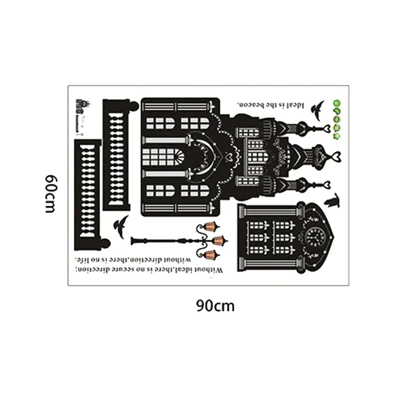 Creative Black Castle Street Light Wall Stickers Ay1915