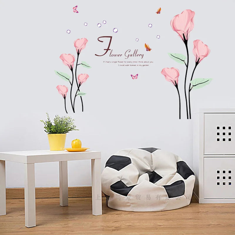 Pink Calla lily wall sticker PVC Material DIY art wall decals For Living room bedroom sofa background wall home decor sticker ay9211