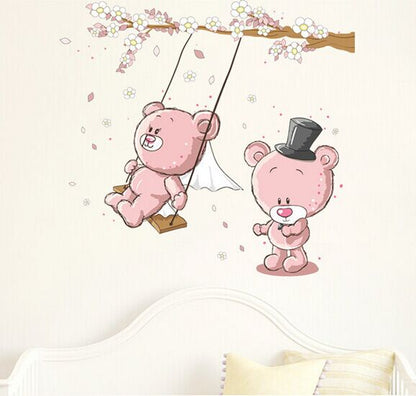 CUTE Teddy Bear Play on the Swing Room Decor Cartoon Wall Decals JM7234