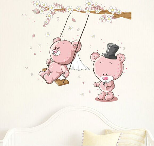 CUTE Teddy Bear Play on the Swing Room Decor Cartoon Wall Decals JM7234