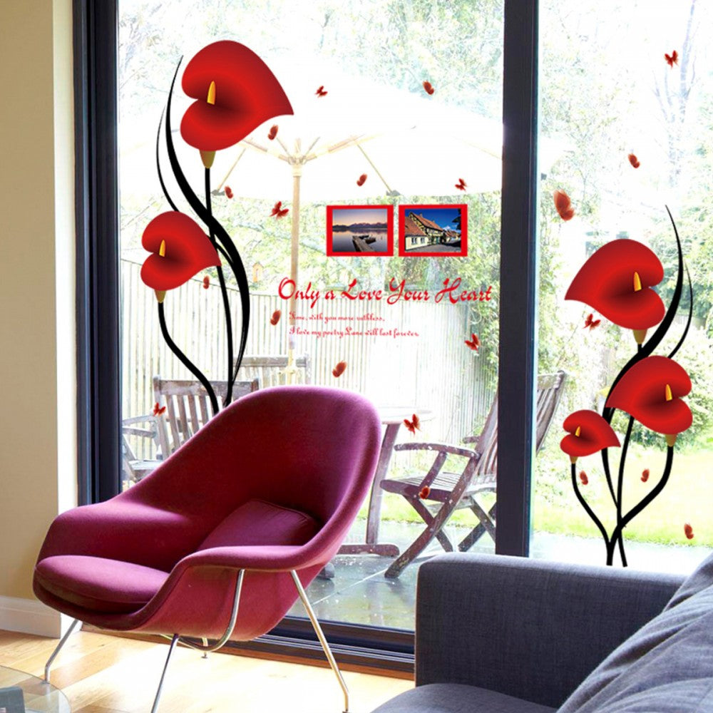 SK9131  ROMANTIC RED FLOWERS Wall Sticker