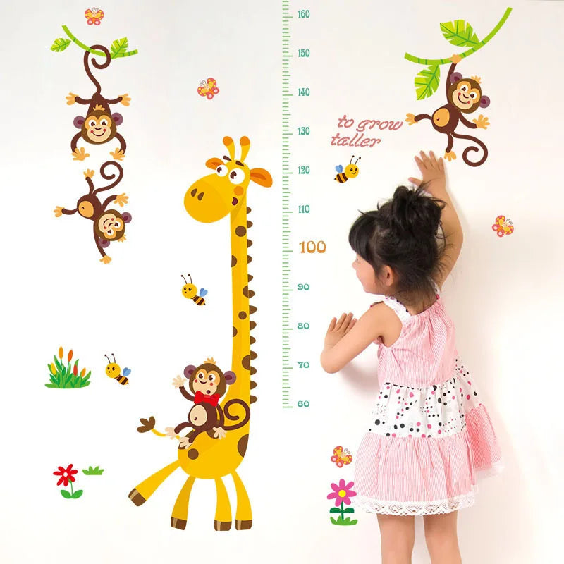 Height Measurement Growth Chart, Giraffe Monkey Printed Wall Sticker, Bedroom Self-adhesive Wallpaper for Kids -Sk9292