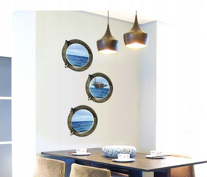 Aircraft Carrier Window View Murals Wall Decals Removable Wall Stickers Arts Wallpaper
